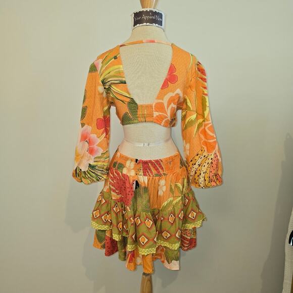 Z&L Orange Delia Boho Print Bubble 3/4 Sleeves Mini Dress Sz Small (0966) - Picture 3 of 9
